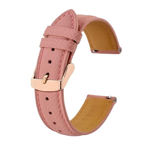 Jeniko Uhrenarmbänder, Schnellverschluss, 18 Mm, 20 Mm, 22 Mm, Strukturiertes Leder-Uhrenarmband For Männer Und Frauen, Rosafarbenes Armband, Roségold-Schnalle ( Color : Pink-Rose Gold , Size : 22mm ) von MILNBJK
