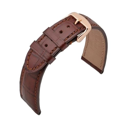 Jeniko Uhrenarmband Aus Alligator-geprägtem Rindsleder, 14 Mm, 18 Mm, 19 Mm, 20 Mm, 21 Mm, 22 Mm, Armband Aus Roségold Mit Stahlschnalle For Das Handgelenk ( Color : Brown(Brown Line) , Size : 22mm ) von MILNBJK