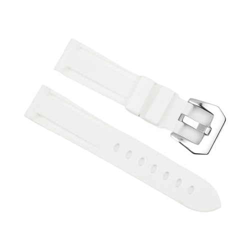 Jeniko Wasserdichtes Silikonkautschuk-Uhrenarmband, 20 Mm, 22 Mm, 24 Mm, Edelstahl, Silberfarbene Schwarze Schnalle, Ersatz-Armband, Kompatibel Mit Panerai(Color:White-silver buckle,Size:22mm) von MILNBJK