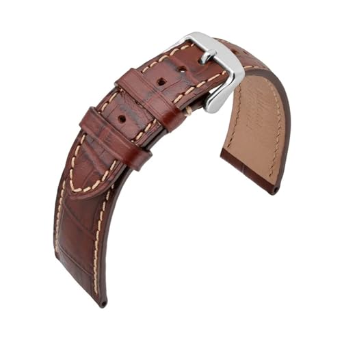 MILNBJK Jeniko Alligator-geprägtes Rindsleder-Uhrenarmband, 14 Mm, 18 Mm, 19 Mm, 20 Mm, 21 Mm, 22 Mm, Uhrenarmband, Uhrenzubehör For Herren Und Damen (Color : Brown(White Stitch), Size : 18mm) von MILNBJK