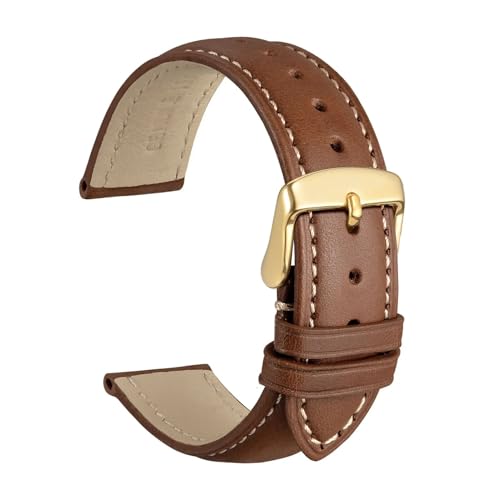 MILNBJK Jeniko Armband Aus Kalbsleder, Weiches Material, 16 Mm, 18 Mm, 19 Mm, 20 Mm, 21 Mm, 22 Mm, 23 Mm, 24 Mm, Goldene Schnalle (Color : Cinnamon Brown-S, Size : 21mm) von MILNBJK