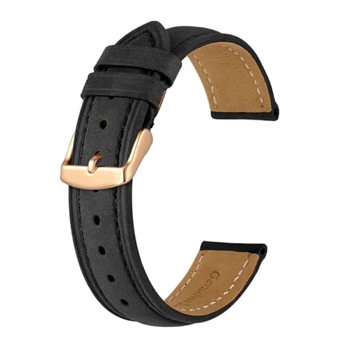 MILNBJK Jeniko Crazy Horse Leder-Uhrenarmband, 18 Mm, 20 Mm, 21 Mm, 22 Mm, 24 Mm, Ersatzgürtel, Roségold-Schnallenband For Herren-Uhrenarmbänder(Color:Black(Black Line),Size:20mm) von MILNBJK