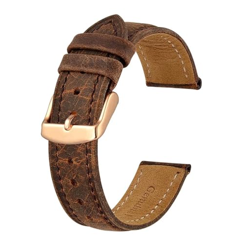 MILNBJK Jeniko Crazy Horse Leder-Uhrenarmband, 18 Mm, 20 Mm, 21 Mm, 22 Mm, 24 Mm, Ersatzgürtel, Roségold-Schnallenband For Herren-Uhrenarmbänder(Color:Brown(Brown Line),Size:23mm) von MILNBJK