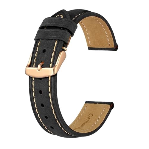 MILNBJK Jeniko Crazy Horse Leder-Uhrenarmband, 18 Mm, 20 Mm, 21 Mm, 22 Mm, 24 Mm, Ersatzgürtel, Roségold-Schnallenband For Herren-Uhrenarmbänder (Color : Black(Beige Line), Size : 15mm) von MILNBJK