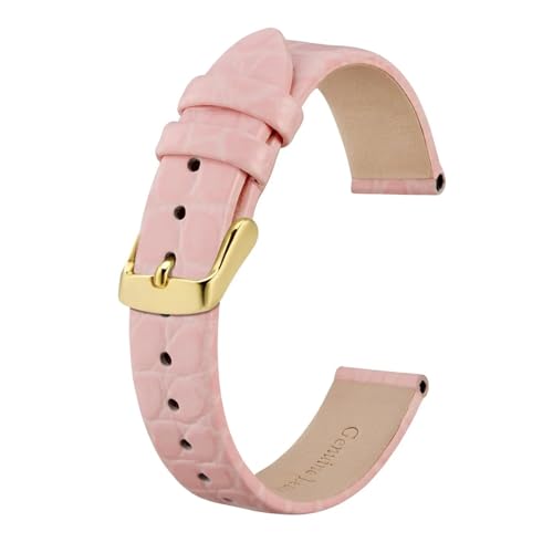 MILNBJK Jeniko Echtes Leder-Uhrenarmband For Damen Und Herren, 8 Mm, 10 Mm, 12 Mm, 14 Mm, 16 Mm, 18 Mm, 19 Mm, 20 Mm, Ersatzarmband, Edelstahl-Schnalle(Color:Pink-Gold,Size:16mm) von MILNBJK