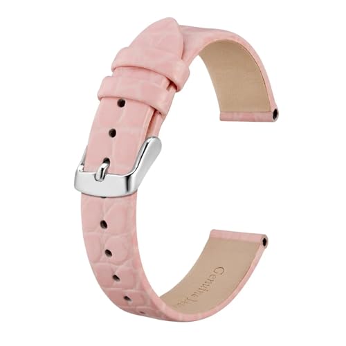 MILNBJK Jeniko Echtes Leder-Uhrenarmband For Damen Und Herren, 8 Mm, 10 Mm, 12 Mm, 14 Mm, 16 Mm, 18 Mm, 19 Mm, 20 Mm, Ersatzarmband, Edelstahl-Schnalle(Color:Pink-Silver,Size:10mm) von MILNBJK