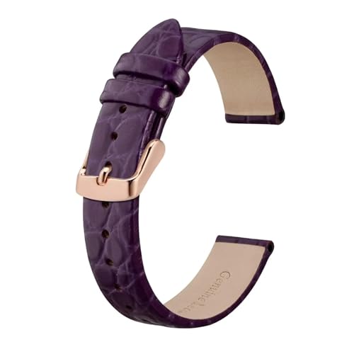 MILNBJK Jeniko Echtes Leder-Uhrenarmband For Damen Und Herren, 8 Mm, 10 Mm, 12 Mm, 14 Mm, 16 Mm, 18 Mm, 19 Mm, 20 Mm, Ersatzarmband, Edelstahl-Schnalle(Color:Purple-Rosegold,Size:10mm) von MILNBJK