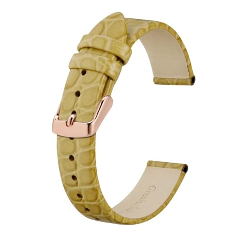 MILNBJK Jeniko Echtes Leder-Uhrenarmband For Damen Und Herren, 8 Mm, 10 Mm, 12 Mm, 14 Mm, 16 Mm, 18 Mm, 19 Mm, 20 Mm, Ersatzarmband, Edelstahl-Schnalle (Color : Wheat-Rosegold, Size : 12mm) von MILNBJK