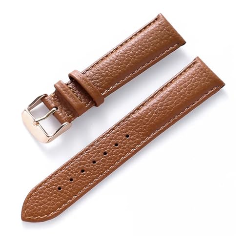 MILNBJK Jeniko Echtes Lederarmband Damen Weiches Leder Lychee Grain Rindsleder Uhrenarmband Herren Wasserdicht 14 16 18 Mm Uhrenkettenzubehör (Color : Brown rose buckle, Size : 15mm) von MILNBJK