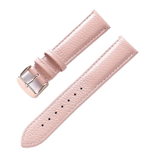 MILNBJK Jeniko Echtes Lederarmband Damen Weiches Leder Lychee Grain Rindsleder Uhrenarmband Herren Wasserdicht 14 16 18 Mm Uhrenkettenzubehör (Color : Pink rose buckle, Size : 13mm) von MILNBJK