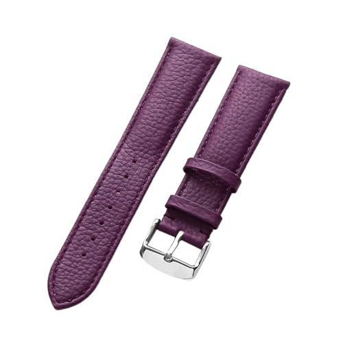 MILNBJK Jeniko Echtes Lederarmband Damen Weiches Leder Lychee Grain Rindsleder Uhrenarmband Herren Wasserdicht 14 16 18 Mm Uhrenkettenzubehör (Color : Purple, Size : 13mm) von MILNBJK