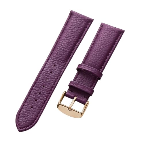 MILNBJK Jeniko Echtes Lederarmband Damen Weiches Leder Lychee Grain Rindsleder Uhrenarmband Herren Wasserdicht 14 16 18 Mm Uhrenkettenzubehör (Color : Purple rose buckle, Size : 13mm) von MILNBJK