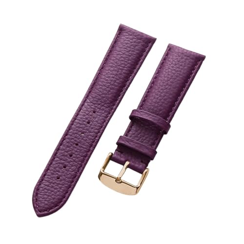 MILNBJK Jeniko Echtes Lederarmband Damen Weiches Leder Lychee Grain Rindsleder Uhrenarmband Herren Wasserdicht 14 16 18 Mm Uhrenkettenzubehör (Color : Purple rose buckle, Size : 15mm) von MILNBJK