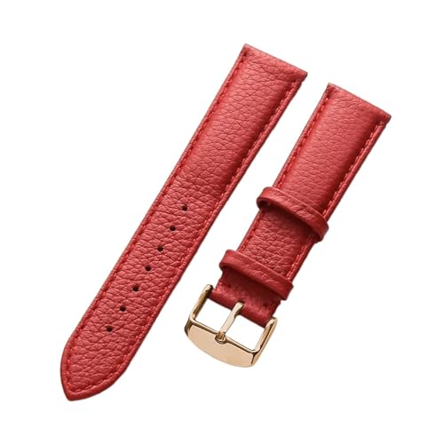 MILNBJK Jeniko Echtes Lederarmband Damen Weiches Leder Lychee Grain Rindsleder Uhrenarmband Herren Wasserdicht 14 16 18 Mm Uhrenkettenzubehör (Color : Red rose buckle, Size : 18mm) von MILNBJK