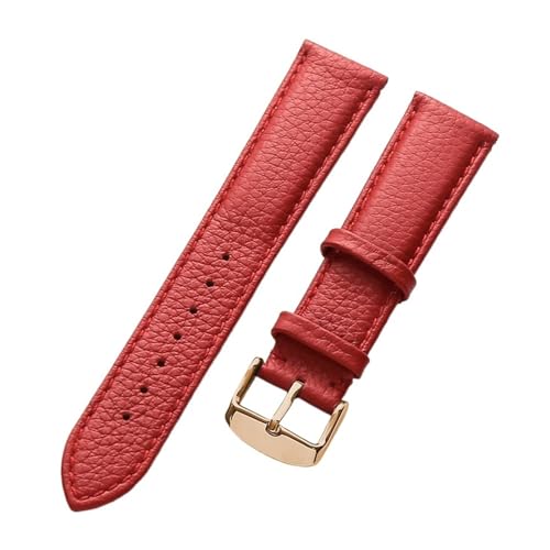 MILNBJK Jeniko Echtes Lederarmband Damen Weiches Leder Lychee Grain Rindsleder Uhrenarmband Herren Wasserdicht 14 16 18 Mm Uhrenkettenzubehör (Color : Red rose buckle, Size : 19mm) von MILNBJK