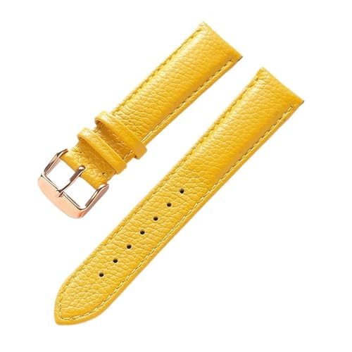 MILNBJK Jeniko Echtes Lederarmband Damen Weiches Leder Lychee Grain Rindsleder Uhrenarmband Herren Wasserdicht 14 16 18 Mm Uhrenkettenzubehör (Color : Yellow rose buckle, Size : 13mm) von MILNBJK