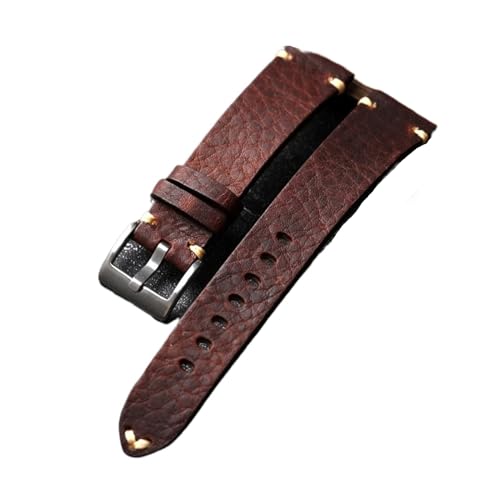 MILNBJK Jeniko Echtleder-Uhrenarmband 18 20 22 Mm, Weiches Herren-Vintage-Armband, Erste Schicht Rindsleder-Armband(Color:Maroon,Size:22mm) von MILNBJK