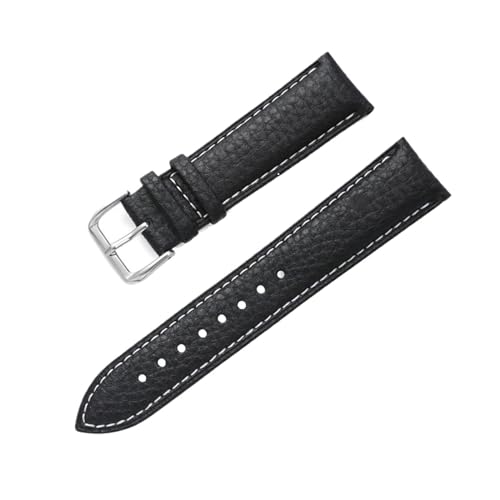 MILNBJK Jeniko Echtlederarmband Kalbsleder Herren Damen Uhrenarmband Uhrenzubehör Armband 12mm 14mm 16mm 18mm 20mm 22mm Grün Blau Schwarz (Color : Black-white line, Size : 18mm) von MILNBJK