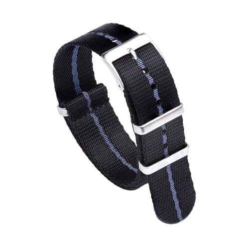 MILNBJK Jeniko Glattes Nylonband 20 Mm 22 Mm Armband Dornschließe Sicherheitsgurt Uhrenarmbänder For Herrenuhrenzubehör (Color : Black-Blue, Size : 22mm) von MILNBJK