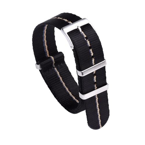 MILNBJK Jeniko Glattes Nylonband 20 Mm 22 Mm Armband Dornschließe Sicherheitsgurt Uhrenarmbänder For Herrenuhrenzubehör (Color : Black-Blue Khaki, Size : 22mm) von MILNBJK