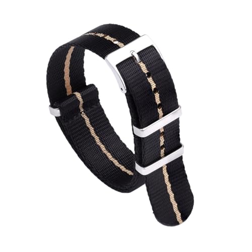 MILNBJK Jeniko Glattes Nylonband 20 Mm 22 Mm Armband Dornschließe Sicherheitsgurt Uhrenarmbänder For Herrenuhrenzubehör (Color : Black-Khaki, Size : 22mm) von MILNBJK