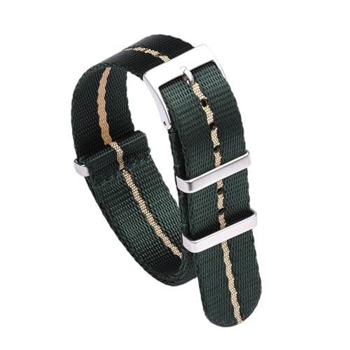 MILNBJK Jeniko Glattes Nylonband 20 Mm 22 Mm Armband Dornschließe Sicherheitsgurt Uhrenarmbänder For Herrenuhrenzubehör (Color : Green-Khaki, Size : 20mm) von MILNBJK