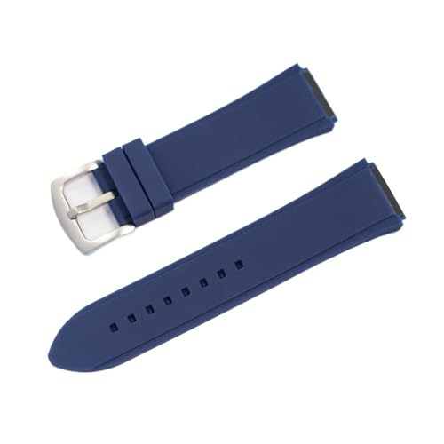 MILNBJK Jeniko Gummi-Silikon-Armband, Wasserdichter Gürtel, Kompatibel Mit GUESS Uhrenarmband, Faltschließe, Zubehör (Color : Blue Silver Buckle, Size : 27mm) von MILNBJK