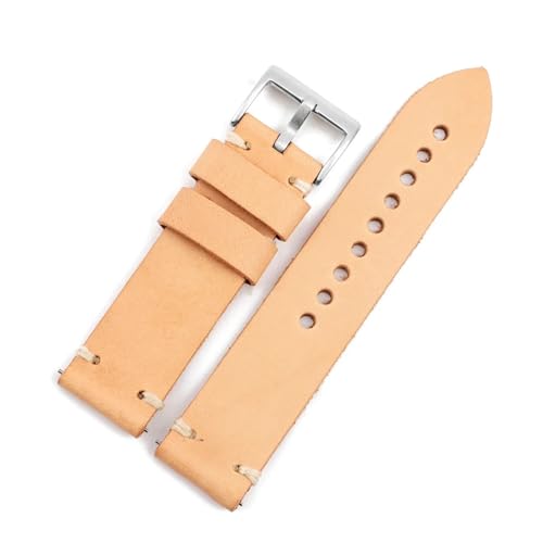 MILNBJK Jeniko Hand Nähen Vintage Uhrenarmbänder Männer Echtes Leder 20mm 22mm 24mm Kalbsleder Uhr Band Strap Metall Schnalle Zubehör (Color : Natural, Size : 20mm) von MILNBJK