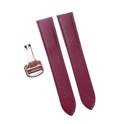 MILNBJK Jeniko Handgefertigtes Schnellverschluss-Lederarmband Aus Ziegenleder, Kompatibel Mit Der Cartier Tank London Herren-Damenuhr (Color : Wine red rose, Size : 15) von MILNBJK