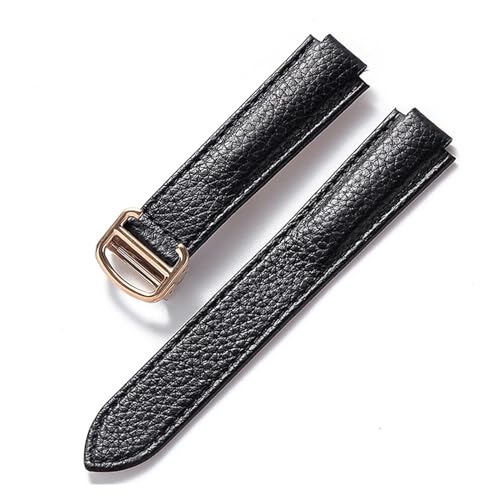 MILNBJK Jeniko Kompatibel Mit Cartier Blue Balloon Strap, Lychee Grain Rindsleder, Weichem Lederarmband, Faltzubehör Aus Leder For Herren Und Damen (Color : Black rose buckle, Size : 14x8mm) von MILNBJK