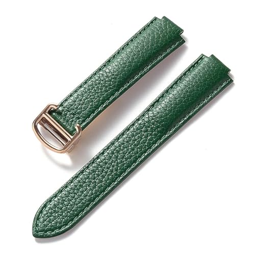 MILNBJK Jeniko Kompatibel Mit Cartier Blue Balloon Strap, Lychee Grain Rindsleder, Weichem Lederarmband, Faltzubehör Aus Leder For Herren Und Damen (Color : Green rose buckle, Size : 20x12mm) von MILNBJK