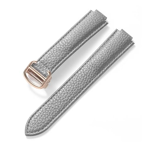 MILNBJK Jeniko Kompatibel Mit Cartier Blue Balloon Strap, Lychee Grain Rindsleder, Weichem Lederarmband, Faltzubehör Aus Leder For Herren Und Damen (Color : Grey rose buckle, Size : 20x12mm) von MILNBJK