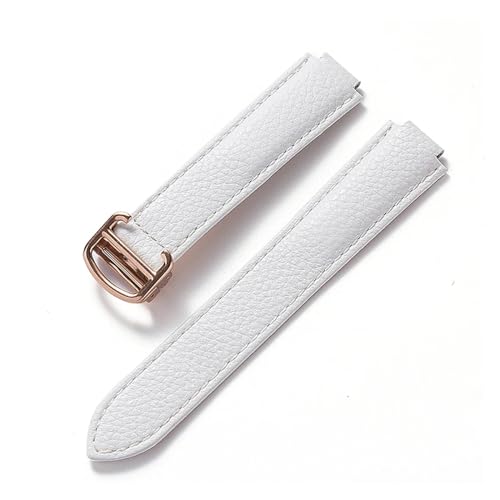 MILNBJK Jeniko Kompatibel Mit Cartier Blue Balloon Strap, Lychee Grain Rindsleder, Weichem Lederarmband, Faltzubehör Aus Leder For Herren Und Damen (Color : White rose buckle, Size : 18x11mm) von MILNBJK