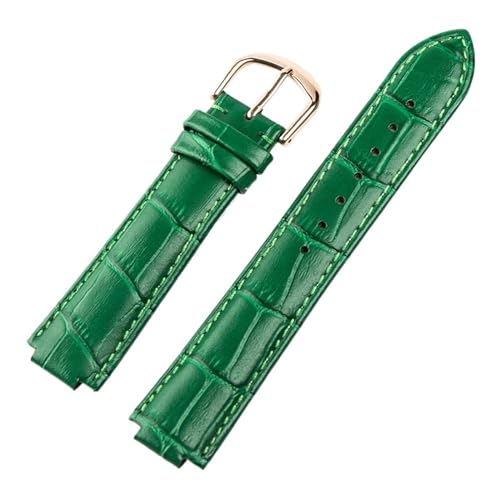 MILNBJK Jeniko Kompatibel Mit Cartier-Uhren, Ledergürtel, Herren- Und Damenuhr, Konvex, Lila-braun, Kalbsleder, 14 Mm, 16 Mm, Uhrenzubehör (Color : Green rose buckle, Size : 18x11mm) von MILNBJK