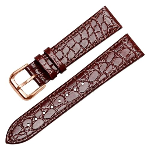 MILNBJK Jeniko Krokodilleder-Armband, Echtes Leder-Uhrenarmband For Herren Und Damen, For Uhrenarmband 12, 13, 14, 16, 18, 20 Mm, Uhrenzubehör (Color : Brown-rose gold, Size : 12mm) von MILNBJK