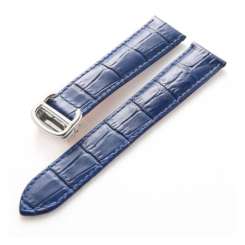 MILNBJK Jeniko Lederarmband Kompatibel Mit Cartier Tank Solo Armband Rindsleder 22 Mm Herren- Und Damen-Uhrenarmband Mit Faltschließe, Zubehör (Color : Blue, Size : 13mm) von MILNBJK