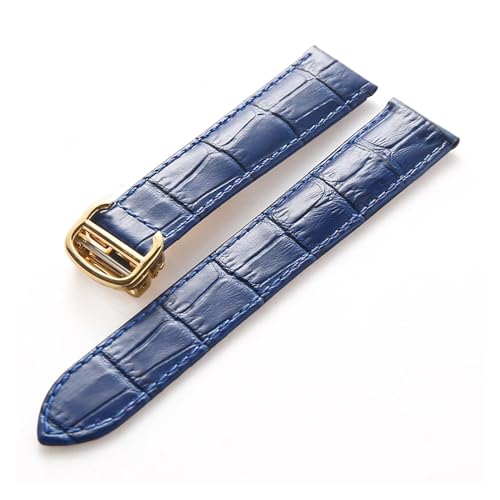 MILNBJK Jeniko Lederarmband Kompatibel Mit Cartier Tank Solo Armband Rindsleder 22 Mm Herren- Und Damen-Uhrenarmband Mit Faltschließe, Zubehör (Color : Blue gold buckle, Size : 13mm) von MILNBJK