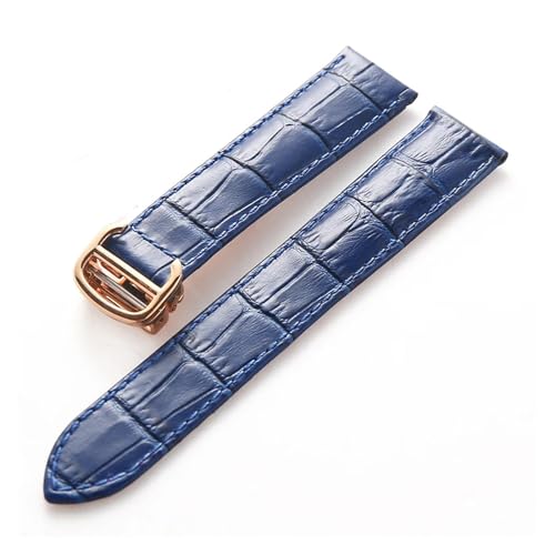 MILNBJK Jeniko Lederarmband Kompatibel Mit Cartier Tank Solo Armband Rindsleder 22 Mm Herren- Und Damen-Uhrenarmband Mit Faltschließe, Zubehör (Color : Blue rose buckle, Size : 14mm) von MILNBJK