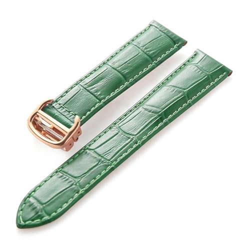 MILNBJK Jeniko Lederarmband Kompatibel Mit Cartier Tank Solo Armband Rindsleder 22 Mm Herren- Und Damen-Uhrenarmband Mit Faltschließe, Zubehör (Color : Green rose buckle, Size : 16mm) von MILNBJK