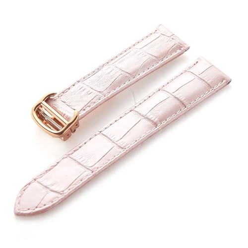 MILNBJK Jeniko Lederarmband Kompatibel Mit Cartier Tank Solo Armband Rindsleder 22 Mm Herren- Und Damen-Uhrenarmband Mit Faltschließe, Zubehör (Color : Pink rose buckle, Size : 15mm) von MILNBJK