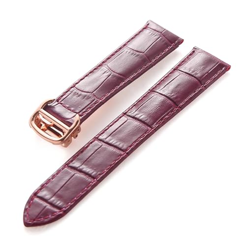 MILNBJK Jeniko Lederarmband Kompatibel Mit Cartier Tank Solo Armband Rindsleder 22 Mm Herren- Und Damen-Uhrenarmband Mit Faltschließe, Zubehör (Color : Purple rose buckle, Size : 20mm) von MILNBJK