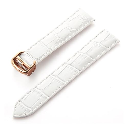 MILNBJK Jeniko Lederarmband Kompatibel Mit Cartier Tank Solo Armband Rindsleder 22 Mm Herren- Und Damen-Uhrenarmband Mit Faltschließe, Zubehör (Color : White rose buckle, Size : 13mm) von MILNBJK