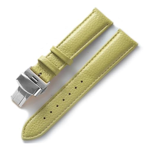 MILNBJK Jeniko Lederarmband Litchi Grain Leder Butterfly-Schnalle 14 16 18 20 22 Mm Armband Schwarz Braun Blau Uhrenzubehör (Color : Light yellow, Size : 15mm) von MILNBJK