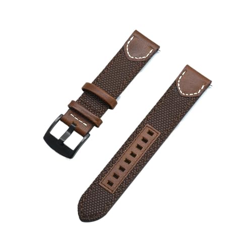 MILNBJK Jeniko Leinwand Nylon + Leder Quick Release Uhrenarmbänder 20mm 22mm Ersatz Uhrenarmbänder For Männer Frauen Uhren Zubehör (Color : Brown, Size : 22mm) von MILNBJK