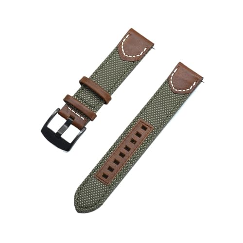 MILNBJK Jeniko Leinwand Nylon + Leder Quick Release Uhrenarmbänder 20mm 22mm Ersatz Uhrenarmbänder For Männer Frauen Uhren Zubehör (Color : Green, Size : 22mm) von MILNBJK