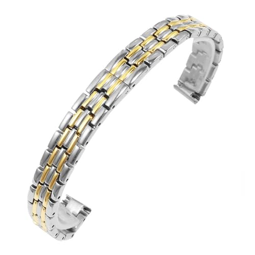 MILNBJK Jeniko Massives Edelstahl-Uhrenarmband, Kompatibel Mit Armani Damen-Armband In Kleiner Größe, Kompatibel Mit Mesh-Gürtel 6 Mm, 8 Mm, 10 Mm (Color : LR-G01-Steel Gold, Size : 17mm) von MILNBJK