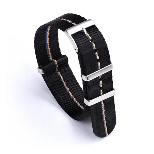 MILNBJK Jeniko Nylonband 20mm 22mm Armband Dornschließe Glatte Sicherheitsgurt-Uhrenarmbänder For Herrenuhrenzubehör (Color : Black Blue khaki, Size : 20mm) von MILNBJK