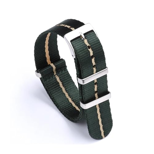 MILNBJK Jeniko Nylonband 20mm 22mm Armband Dornschließe Glatte Sicherheitsgurt-Uhrenarmbänder For Herrenuhrenzubehör (Color : Green khaki, Size : 20mm) von MILNBJK