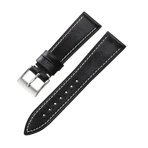 MILNBJK Jeniko Retro Crazy Horse Echtes Leder Uhrenarmband 20mm 22mm Weiches Braun Schwarz Rindsleder Armband Ersatz For Männer Frauen (Color : Black, Size : 20mm) von MILNBJK