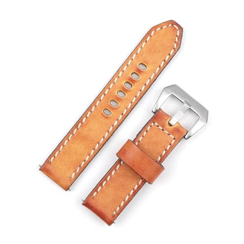 MILNBJK Jeniko Retro Echtleder Armband 18mm 20mm 22mm 24mm Herren Ersatz Wist Armband Uhrenarmband Kompatibel Mit Panerai (Color : Tan, Size : 24mm) von MILNBJK